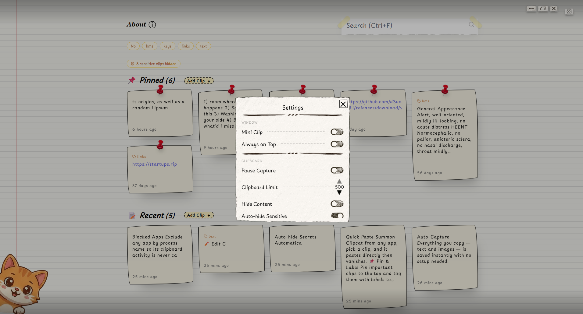 Clipcat settings panel